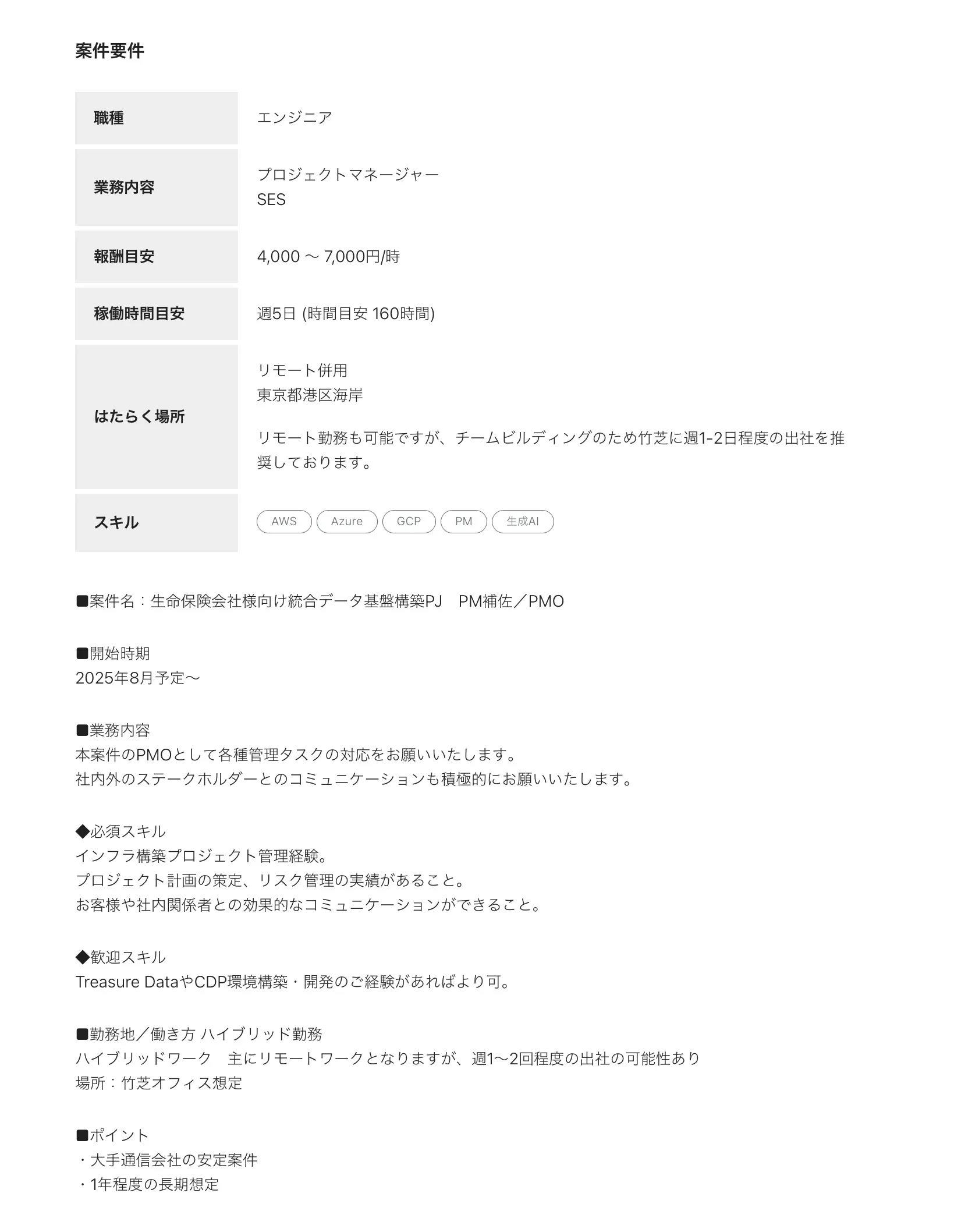 デジトラ株式会社の案件『【基本リモート/長期案件】生命保険会社様向け統合データ基盤構築PJのPM補佐／PMO』の画像